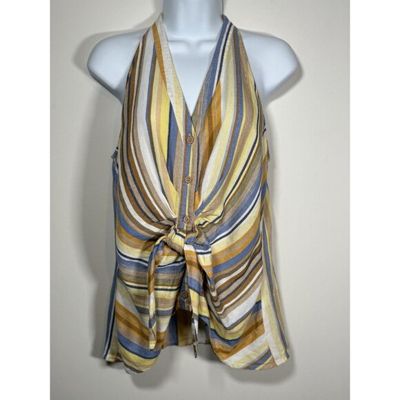 Drew Tops - Anthropologie DREW Halter Tie Front Stripped Top Boho Cottagecore Size Small